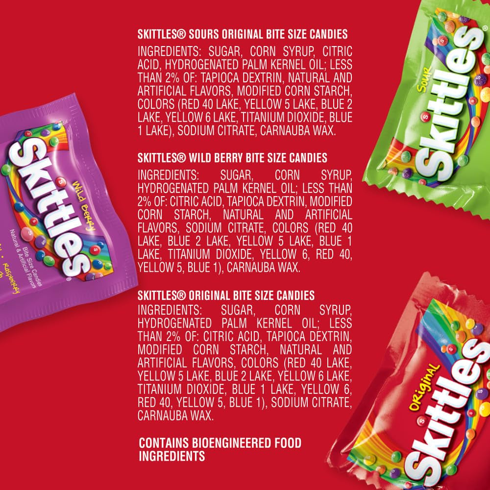 Skittles Fun Size Original, Wild Berry, and Sour Chewy Individually Wrapped Variety Pack, 26.46 Oz