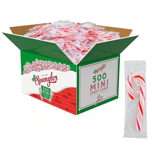 Spangler Red and White Mini Candy Canes - Bulk Individually Wrapped Peppermint Sticks - 500 Count Box