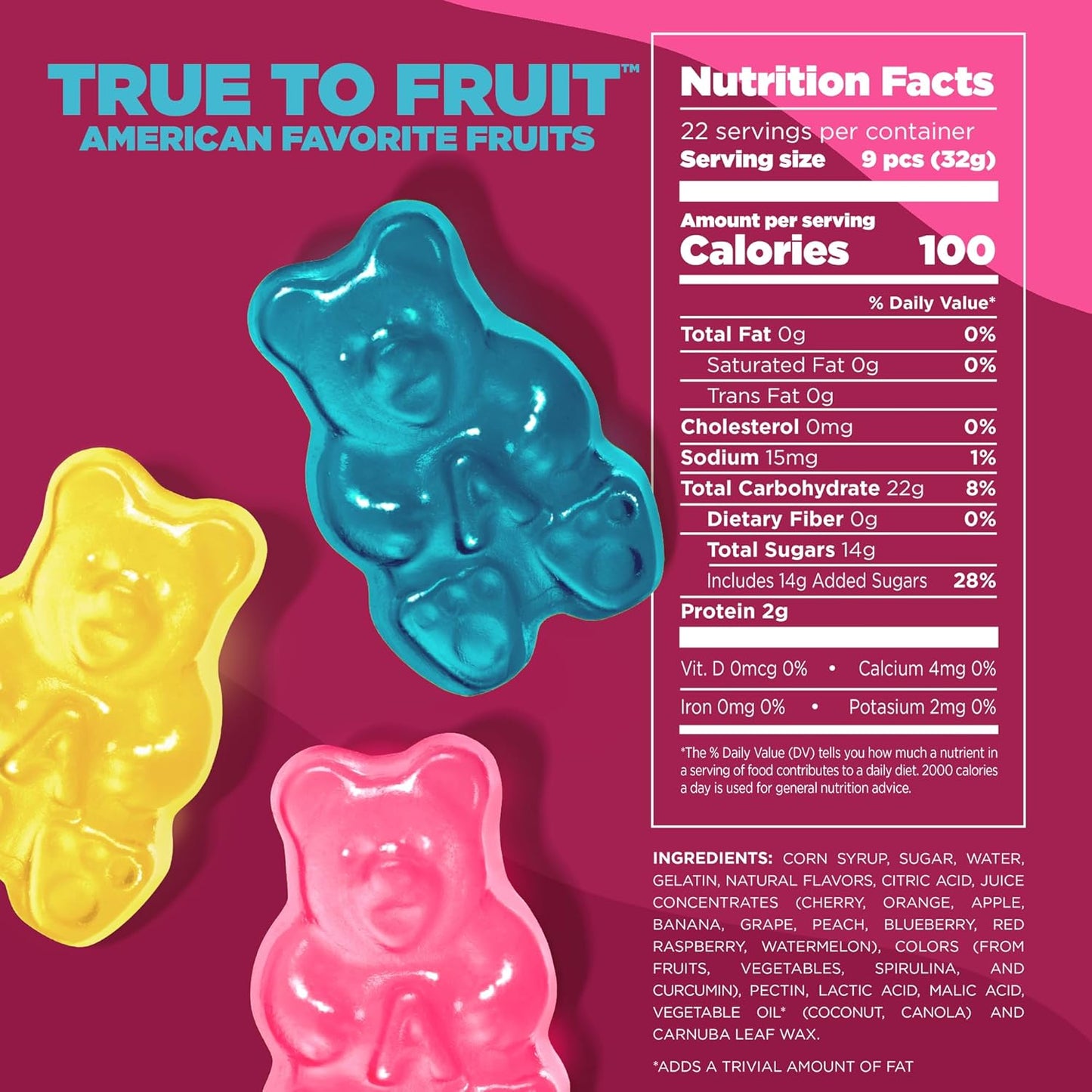 Albanese True to Fruit American Favorite Fruits Gummies | 25Oz Candy Bag | Soft and Chewy Gummy Bears, 10 Natural Flavors and Colors