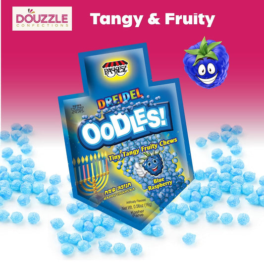 Douzzle Kosher, Hanukkah Candy, Raspberry Dreidel Shaped Oodles (12 Count, 1 Pack)