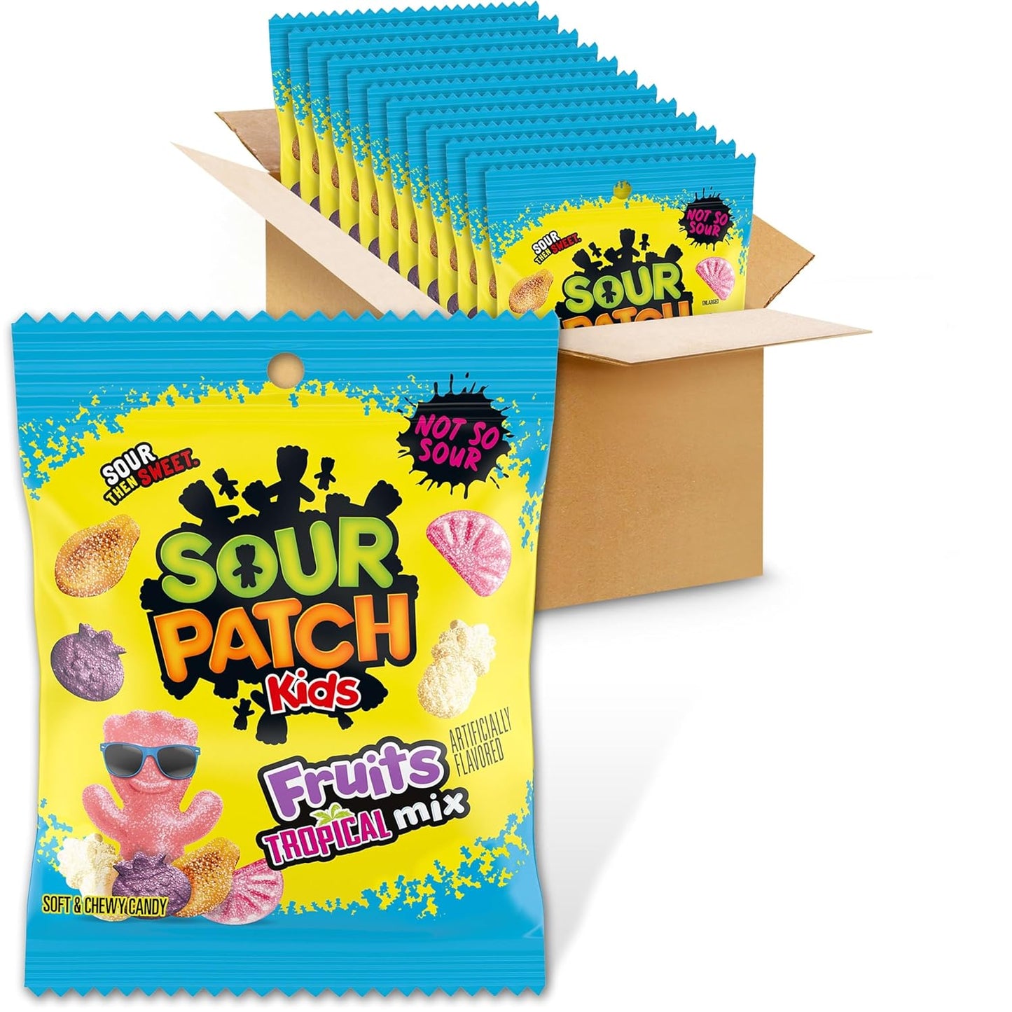 SOUR PATCH KIDS Fruits Tropical Mix Soft & Chewy Gummy Candy, Bulk Candy, 12-3.08 Oz Bags
