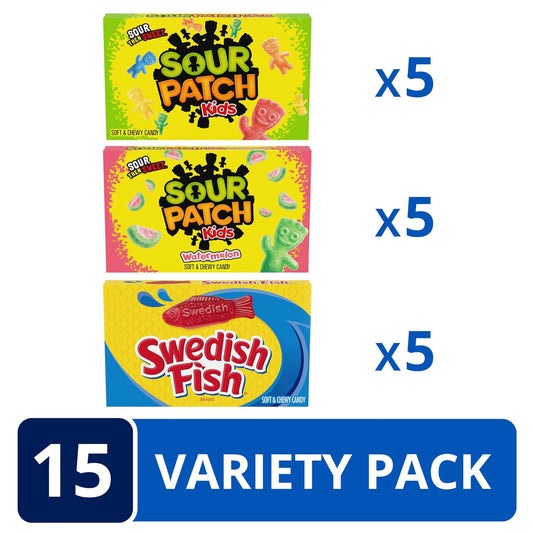 SOUR PATCH KIDS and SWEDISH FISH Soft & Chewy Candy Variety Pack, Bulk Candy, Mother'S Day, 15 Boxes