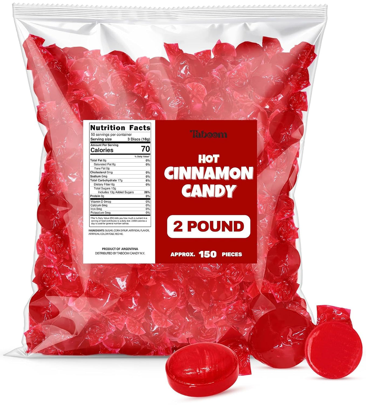 Cinnamon Hard Candy Discs 2 Lbs Bulk Pack - Approx. 150 Individually Wrapped Spicy Cinnamon Flavored Hard Candies