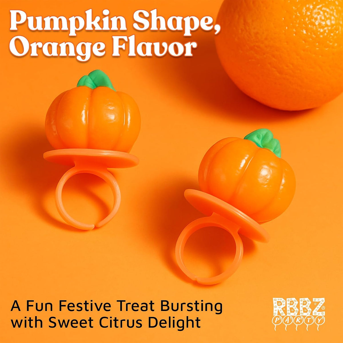 Pumpkin Candy 3D Ring Pops - 18 Individually Wrapped Suckers Bulk Pack - Thanksgiving Treats
