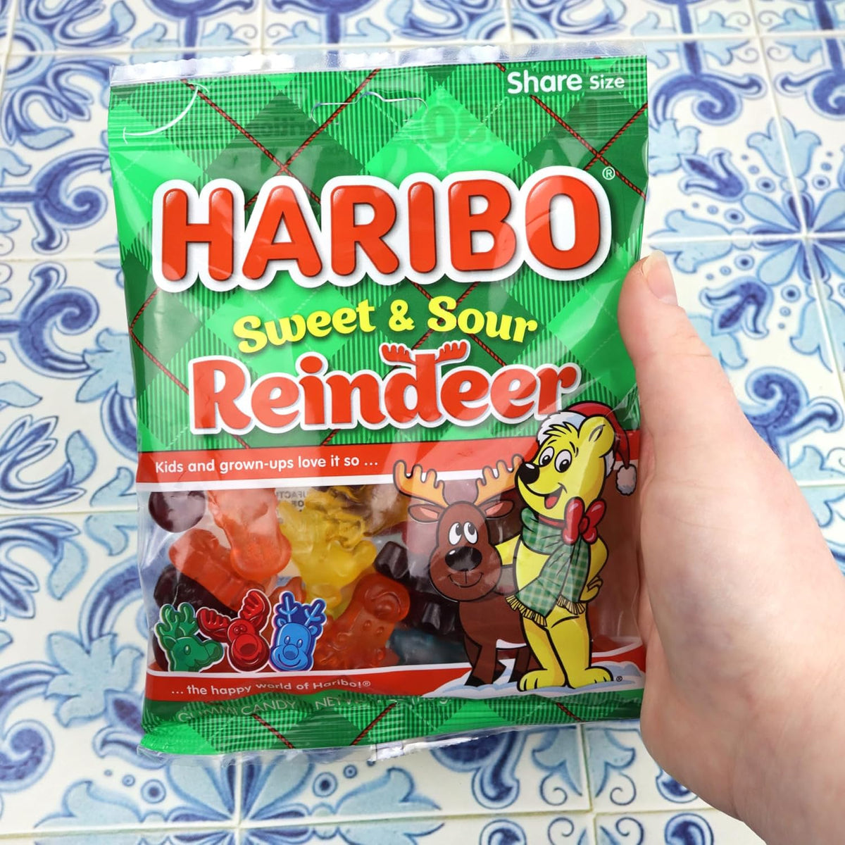 Haribo Reindeer Christmas Gummies, Sweet and Sour Candy, Stocking Stuffer Gifts, 4 Ounces (Pack of 3)