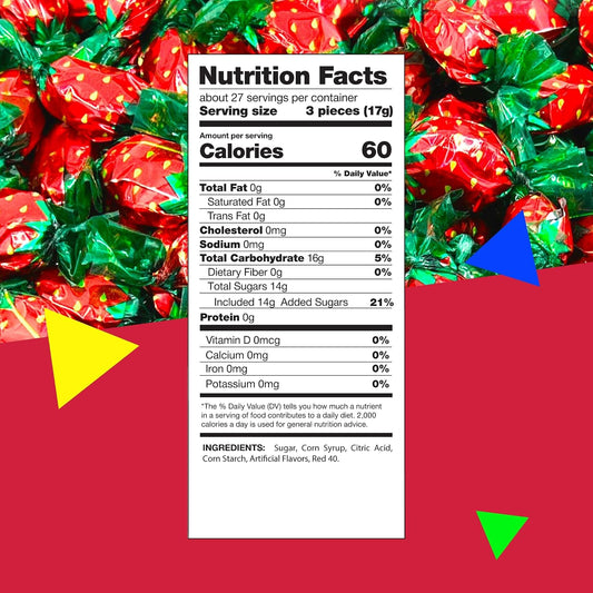 Strawberry Hard Candy | 1 Pound Bag - Approx. 85 Count | Strawberry Candy Individually Wrapped | Old Fashioned Candy | Retro Treat