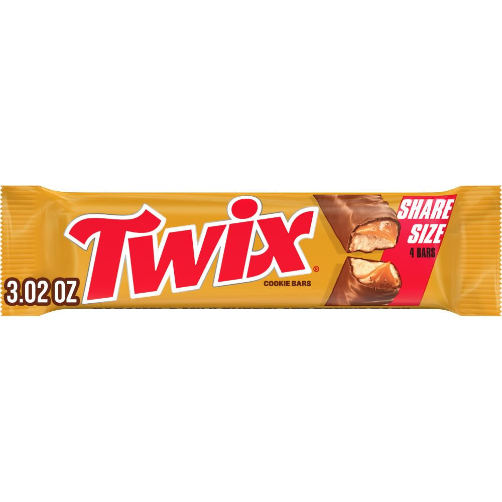 Twix Milk Chocolate Caramel Cookie Candy Bars, Share Size, 3 Ounce