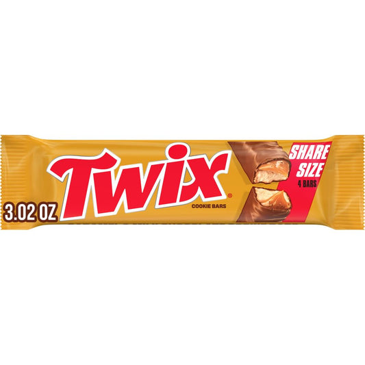 Twix Milk Chocolate Caramel Cookie Candy Bars, Share Size, 3 Ounce