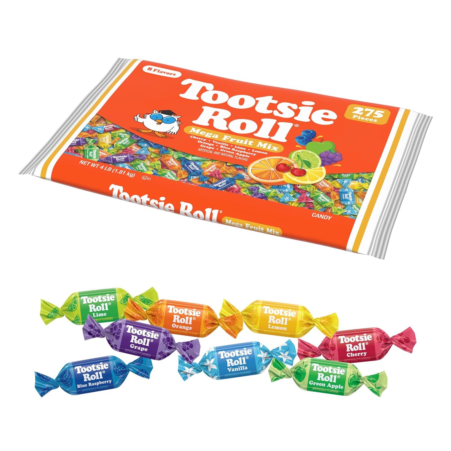 Tootsie Roll Fruit Chews Mega Mix, 275 Count, 4Lb Bag