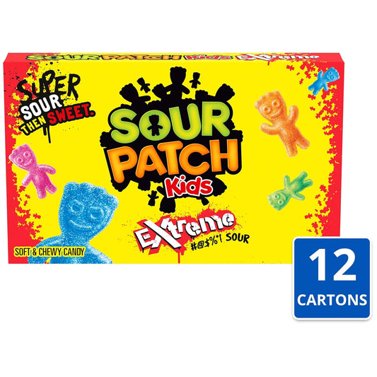 SOUR PATCH KIDS Extreme Sour Soft & Chewy Gummy Candy, Bulk Candy, 12 - 3.5 Oz Boxes