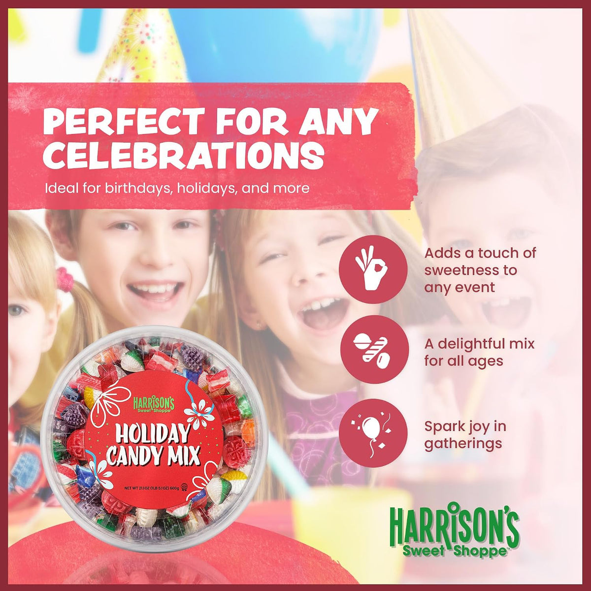 Harrisons Assorted Hard Candy, 16oz | Old Fashioned Assortment | Bulk Holiday Candy Mix in Presentable Container | Kosher