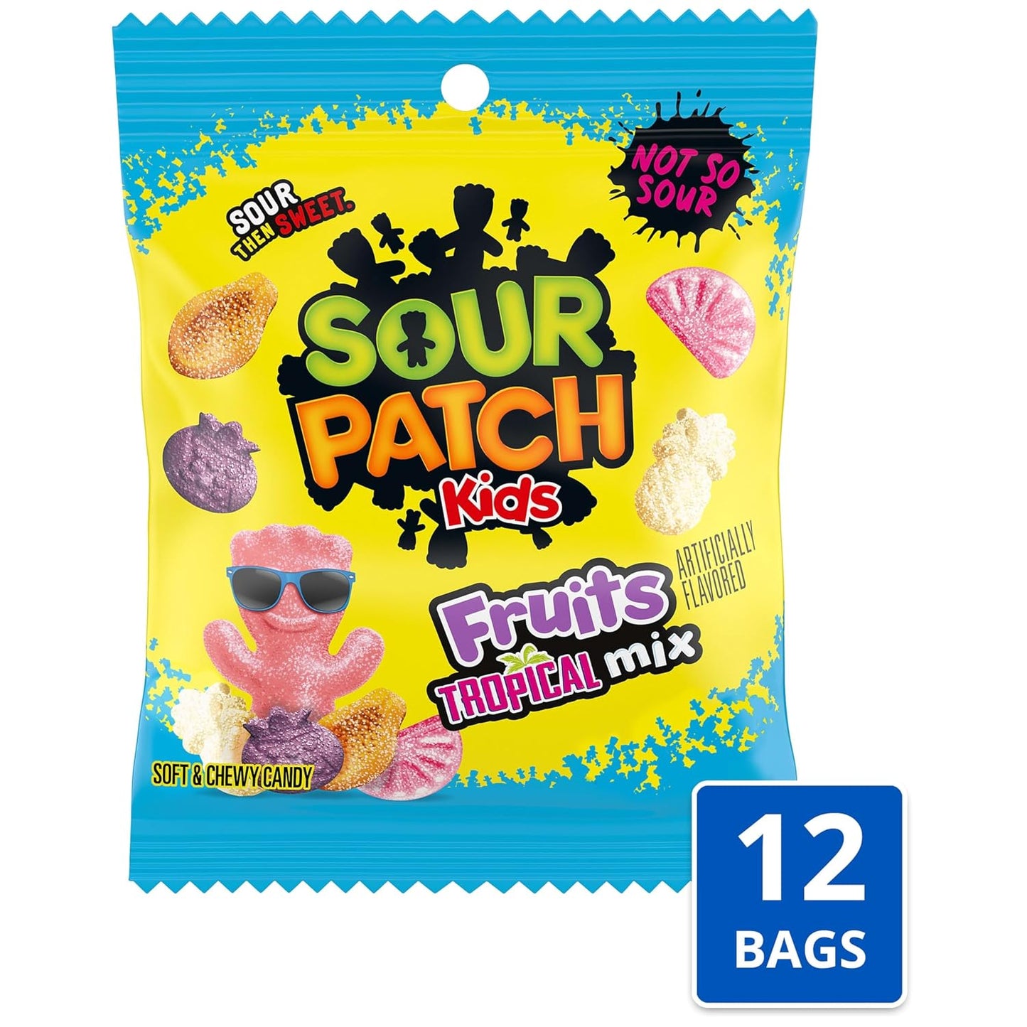 SOUR PATCH KIDS Fruits Tropical Mix Soft & Chewy Gummy Candy, Bulk Candy, 12-3.08 Oz Bags