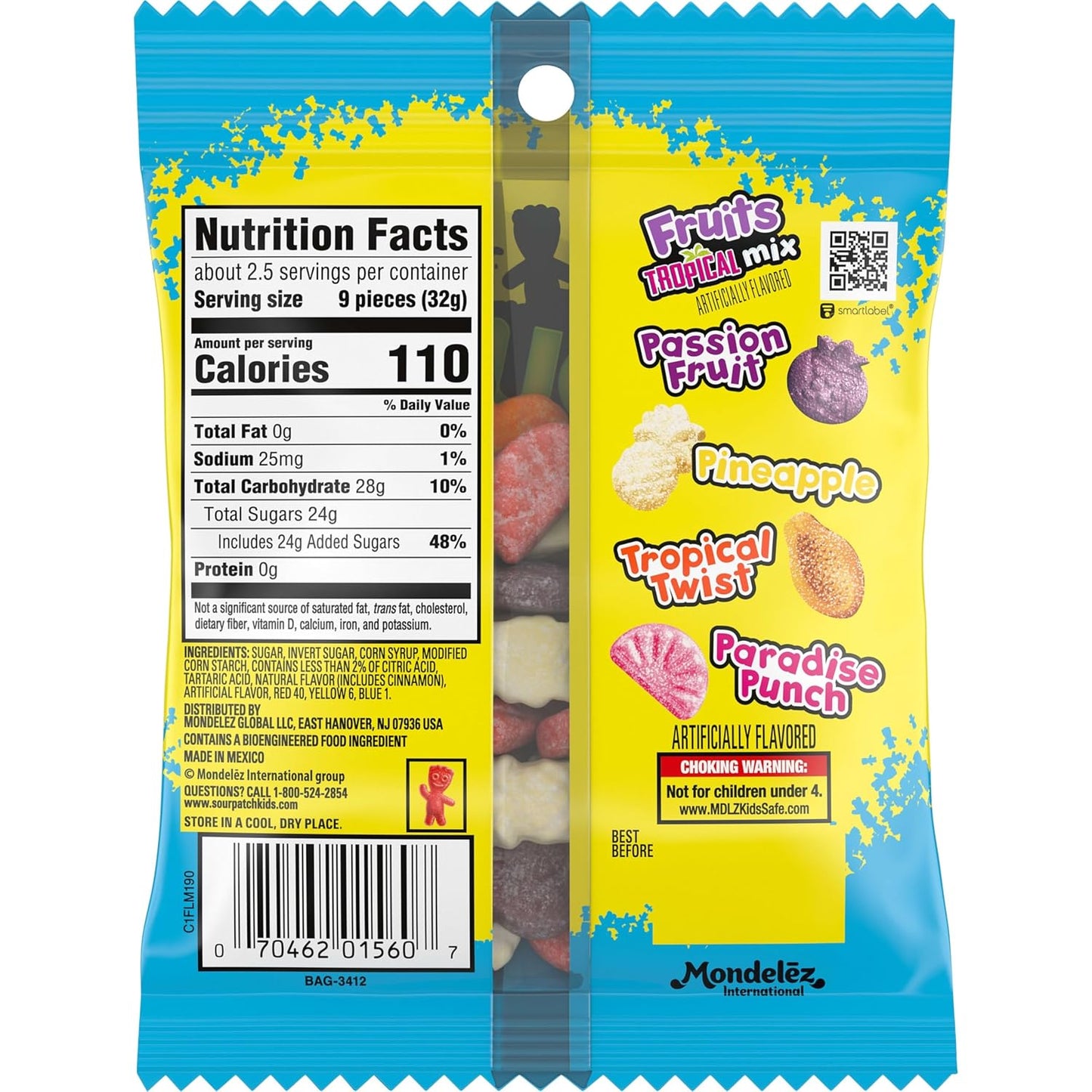 SOUR PATCH KIDS Fruits Tropical Mix Soft & Chewy Gummy Candy, Bulk Candy, 12-3.08 Oz Bags
