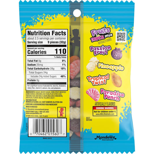 SOUR PATCH KIDS Fruits Tropical Mix Soft & Chewy Gummy Candy, Bulk Candy, 12-3.08 Oz Bags