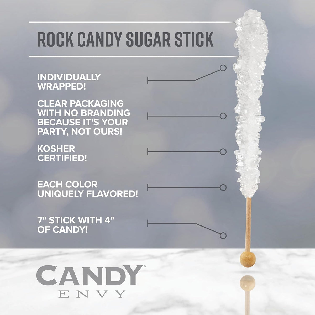Hannukah Rock Candy Sugar Sticks - Kosher Certified - 18 Individually Wrapped Treats - Blue & White