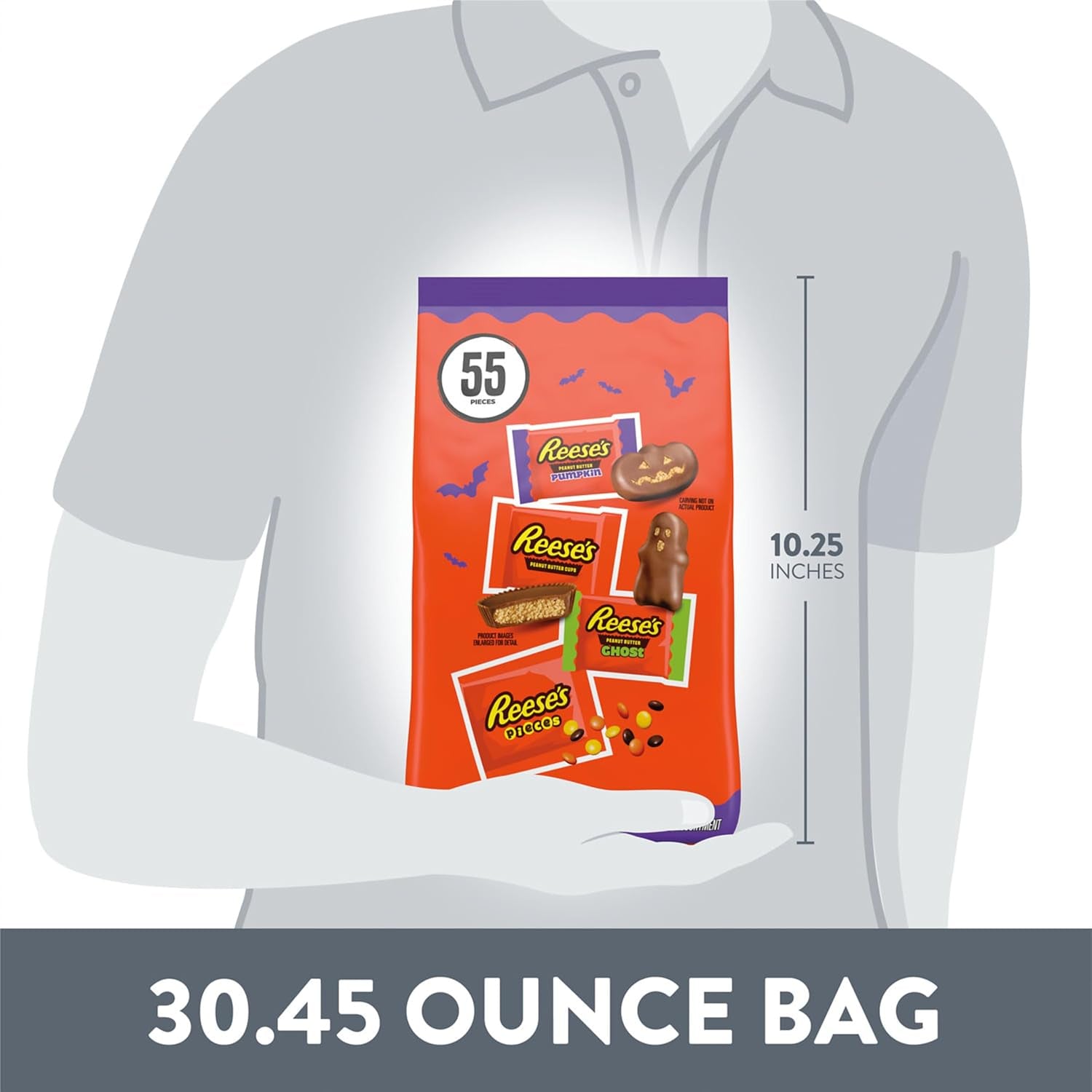 Reese's Assorted Peanut Butter Halloween Candy Bulk Variety Bag, 30.45 Oz