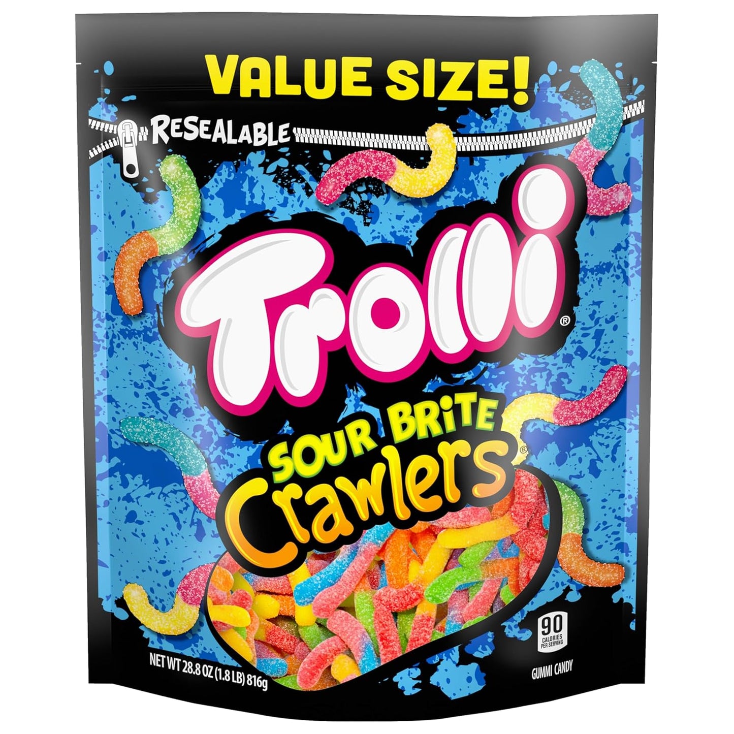 Trolli Sour Brite Crawlers, Candy, Cherry-Lemon, Strawberry-Grape & Orange-Lime, Sweet and Sour, Gummy Worms, Halloween Treat, 28.8 Oz