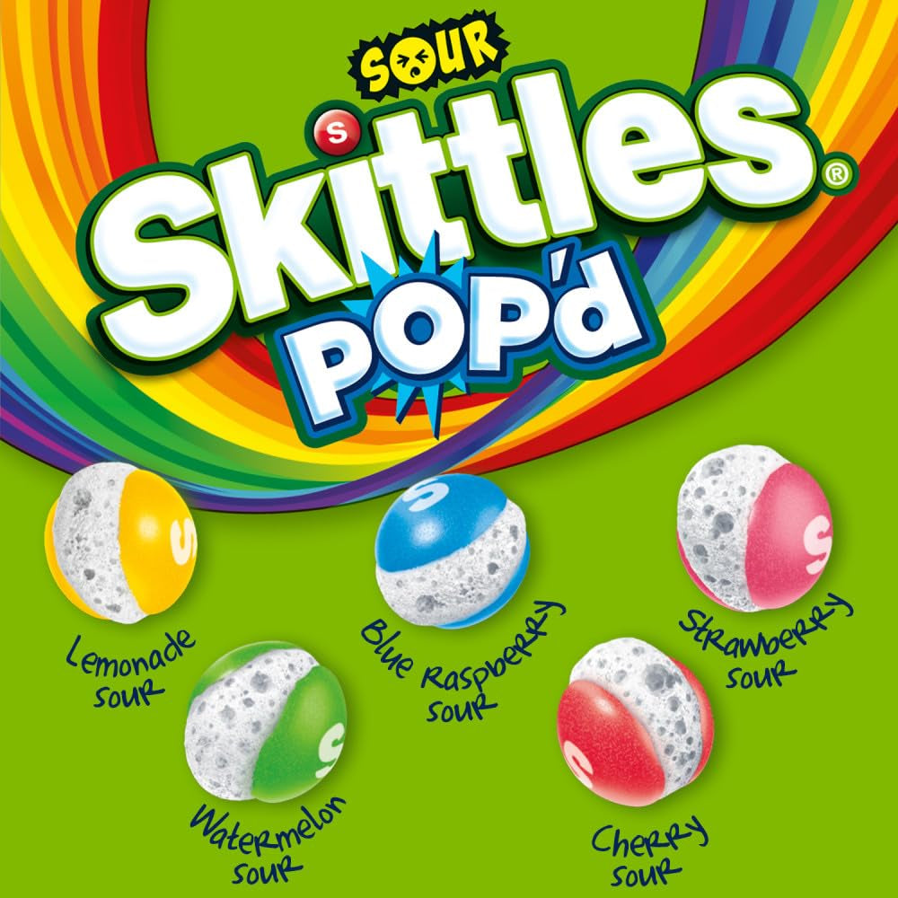 Skittles, Pop'D Sour Freeze Dried Candy Assortment, Resealable, 5.5 Ounce