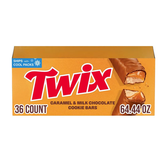 Twix Bulk Chocolate Candy Individually Wrapped - Full Size, Caramel Chocolate Cookie Candy Bars, 36 Ct Box