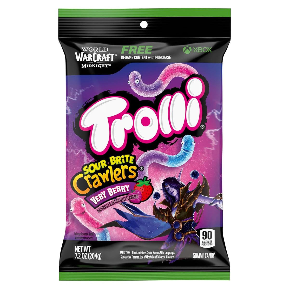 Trolli Sour Brite Crawlers Very Berry Candy, Sweet & Sour Worms, 7.2 Oz