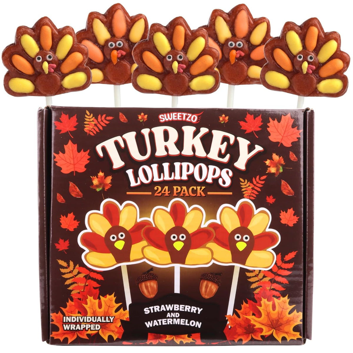 Turkey Lollipops, Individually Wrapped Thanksgiving Candy, 24 Count