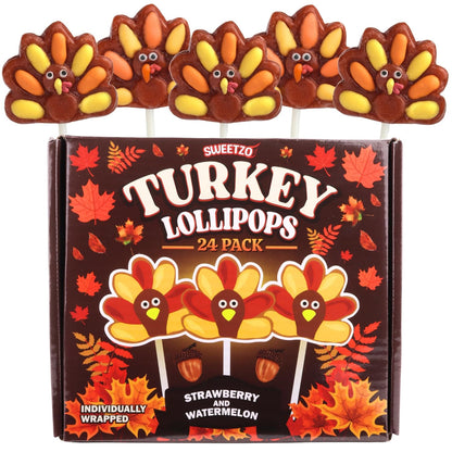 Turkey Lollipops, Individually Wrapped Thanksgiving Candy, 24 Count