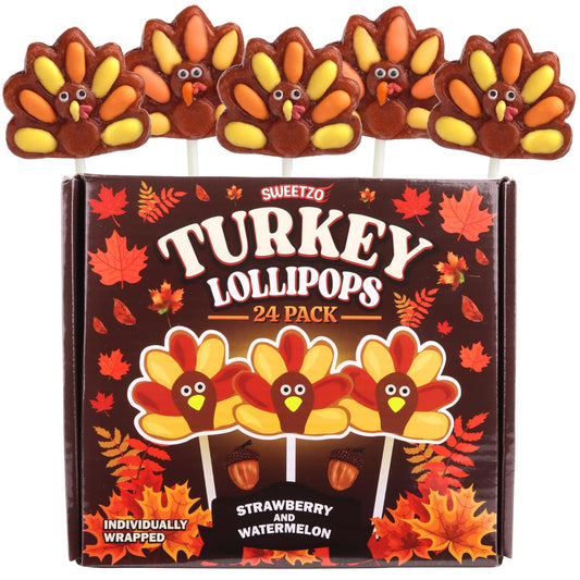 Turkey Lollipops, Individually Wrapped Thanksgiving Candy, 24 Count