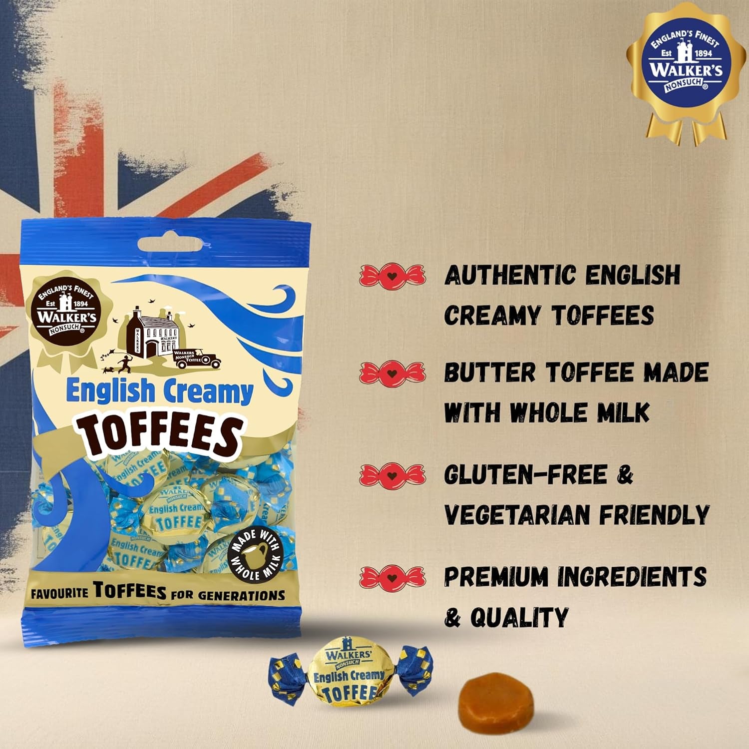 Walkers' Nonsuch English Creamy Toffees with Whole Milk & Butter 5.29 Oz (150G)