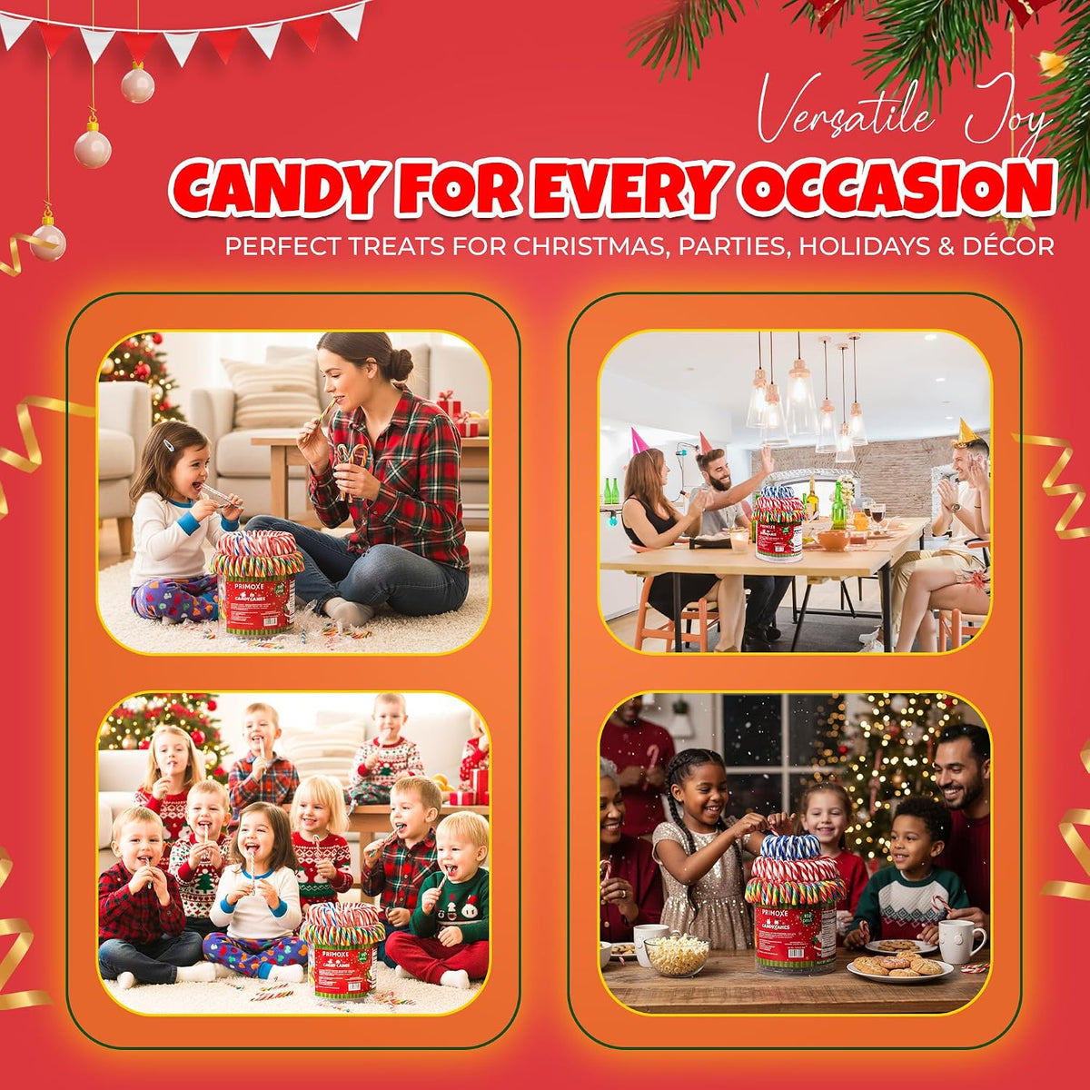 Christmas Candy Canes Assorted Flavors, Tutti Frutti, Blue & White Peppermint Sticks, Red Cherry Mix – 100 Count