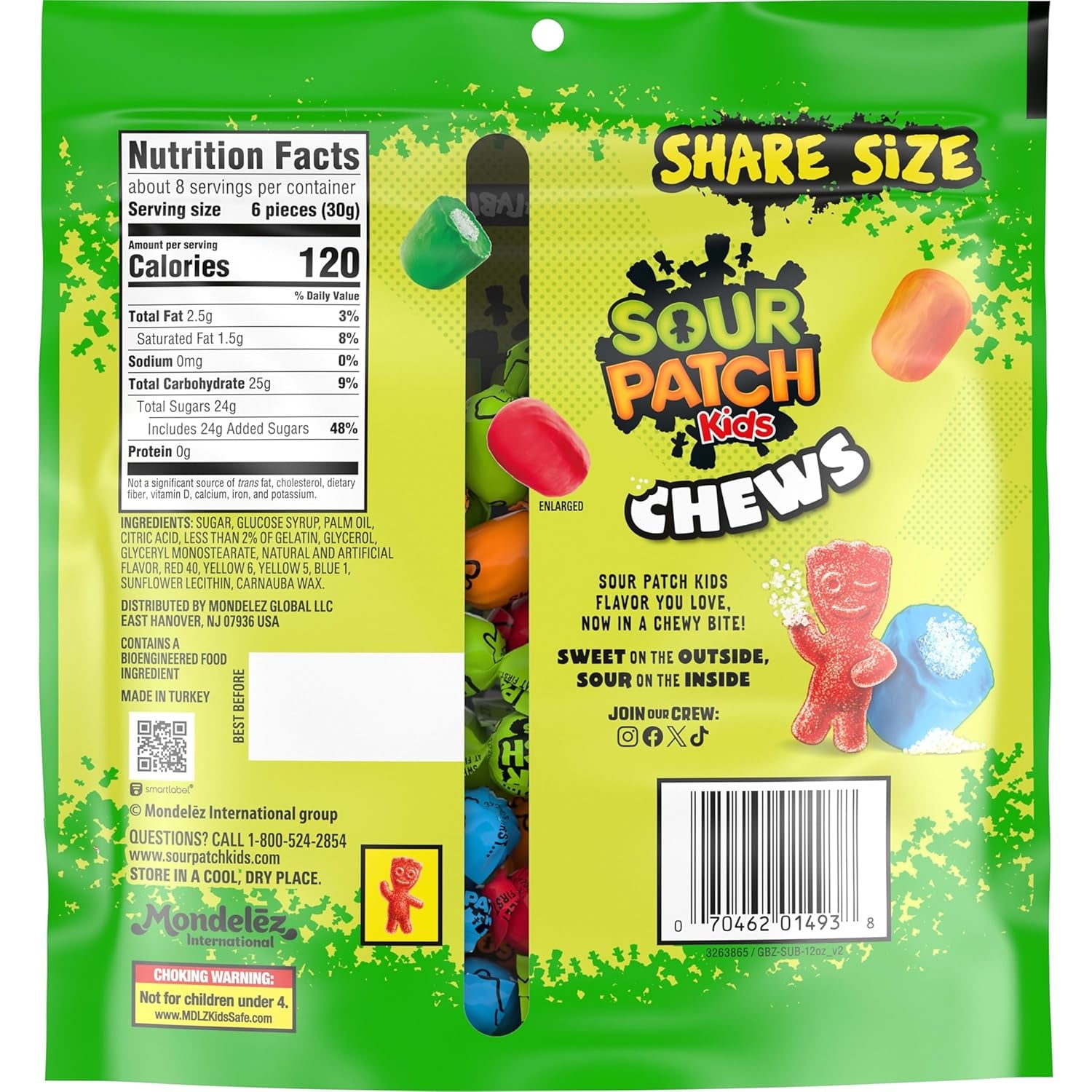 SOUR PATCH KIDS Chews Soft & Chewy Candy, Share Size, 8.12 Oz