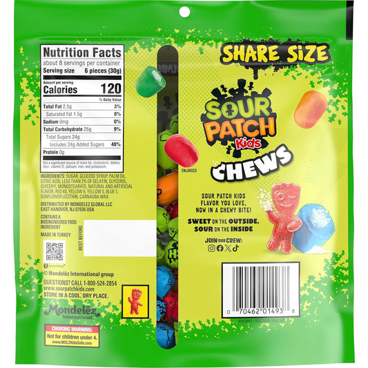 SOUR PATCH KIDS Chews Soft & Chewy Candy, Share Size, 8.12 Oz