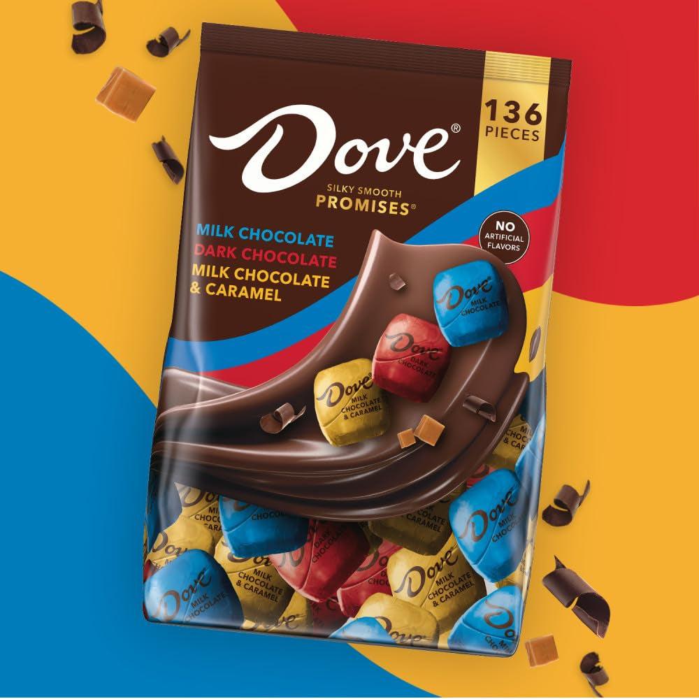 DOVE PROMISES Milk Chocolate, Dark Chocolate and Milk Chocolate & Caramel Assorted Chocolate Candy, 136 Ct Bulk Bag