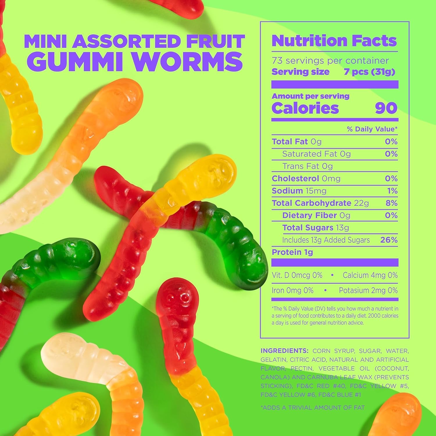 Albanese Candy, Mini Assorted Fruit Gummi Worms, 5-Pound Bag