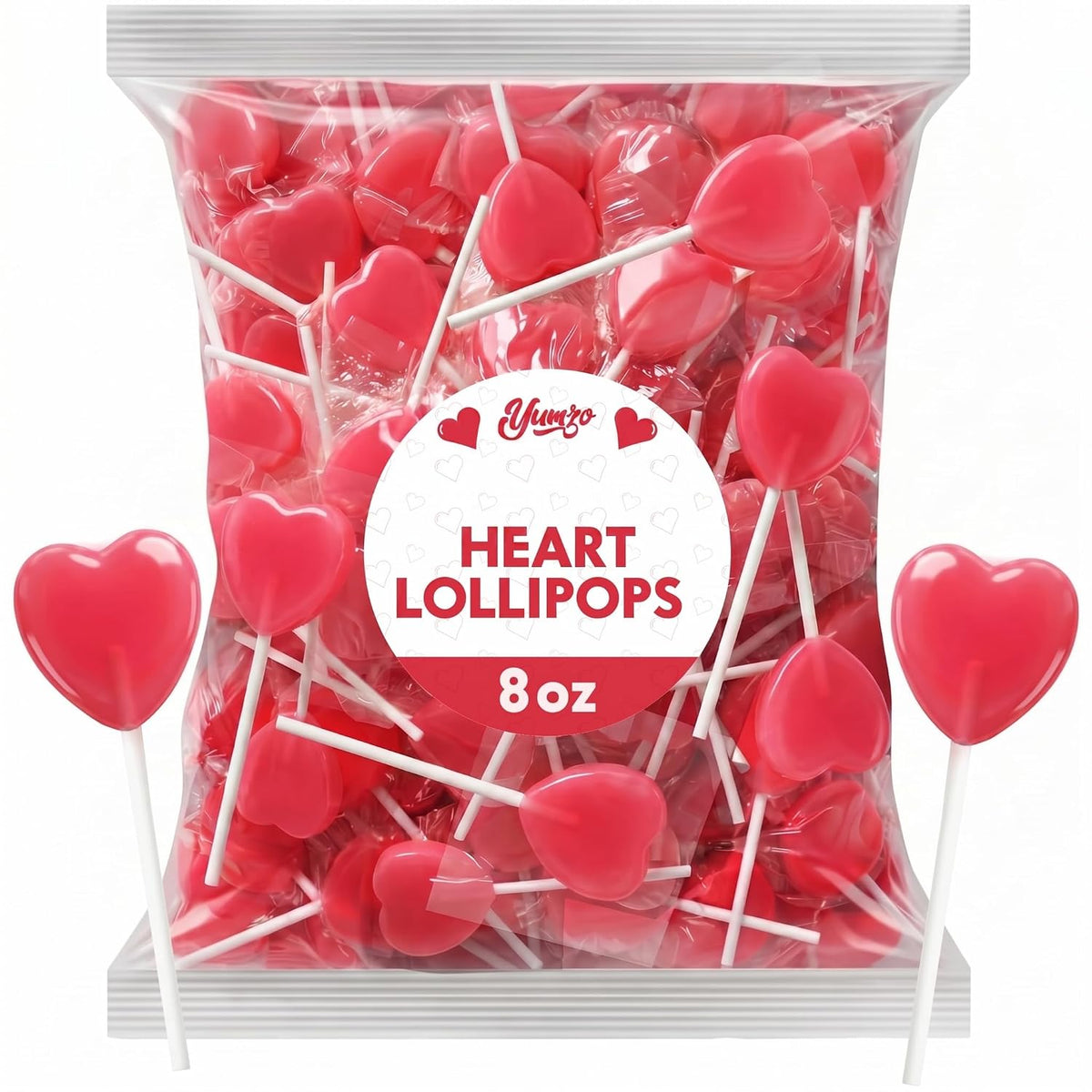 Heart Shaped Lollipops, Allura Red, Bulk, 8 Oz