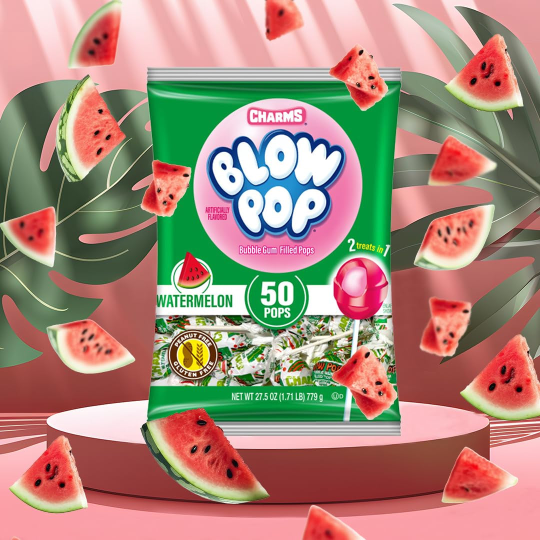 Charms Blow Pop Single Flavor Bag, Watermelon, 50 Count (Pack of 1)