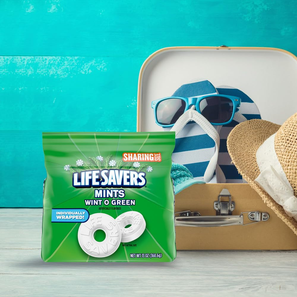 LIFE SAVERS Wint O Green Hard Mints, Individually Wrapped, Sharing, 13 Oz 