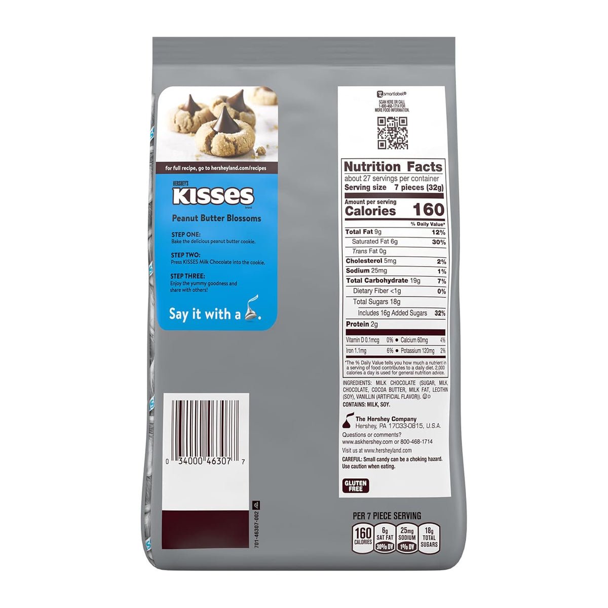HERSHEY'S KISSES Milk Chocolate Candy Bulk Party Pack, 30 Oz