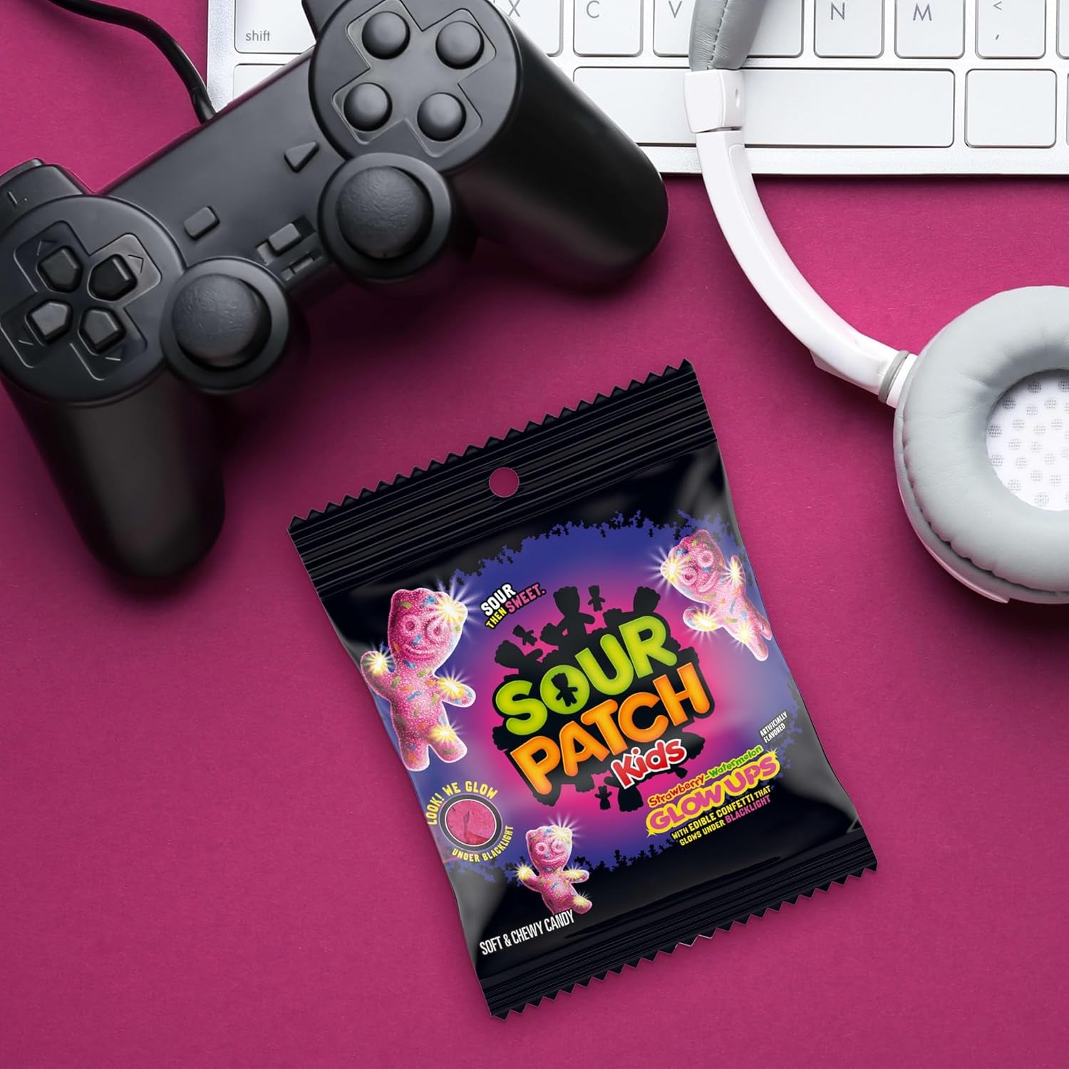 SOUR PATCH KIDS Glow Ups Strawberry-Watermelon Soft & Chewy Gummy Candy, Bulk Candy, 12-3.08 Oz Bags