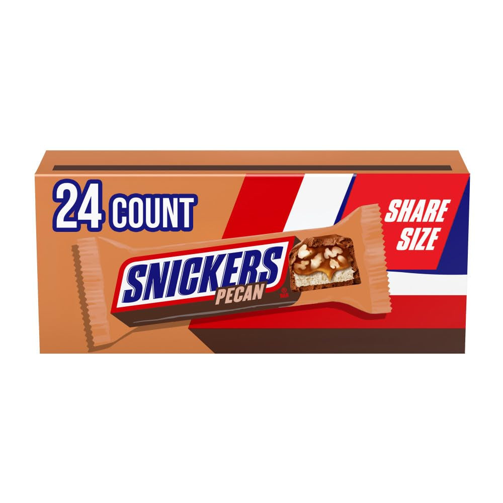 SNICKERS Pecan Milk Chocolate Candy Bars, Full Size, Bulk Box, 24 Pack