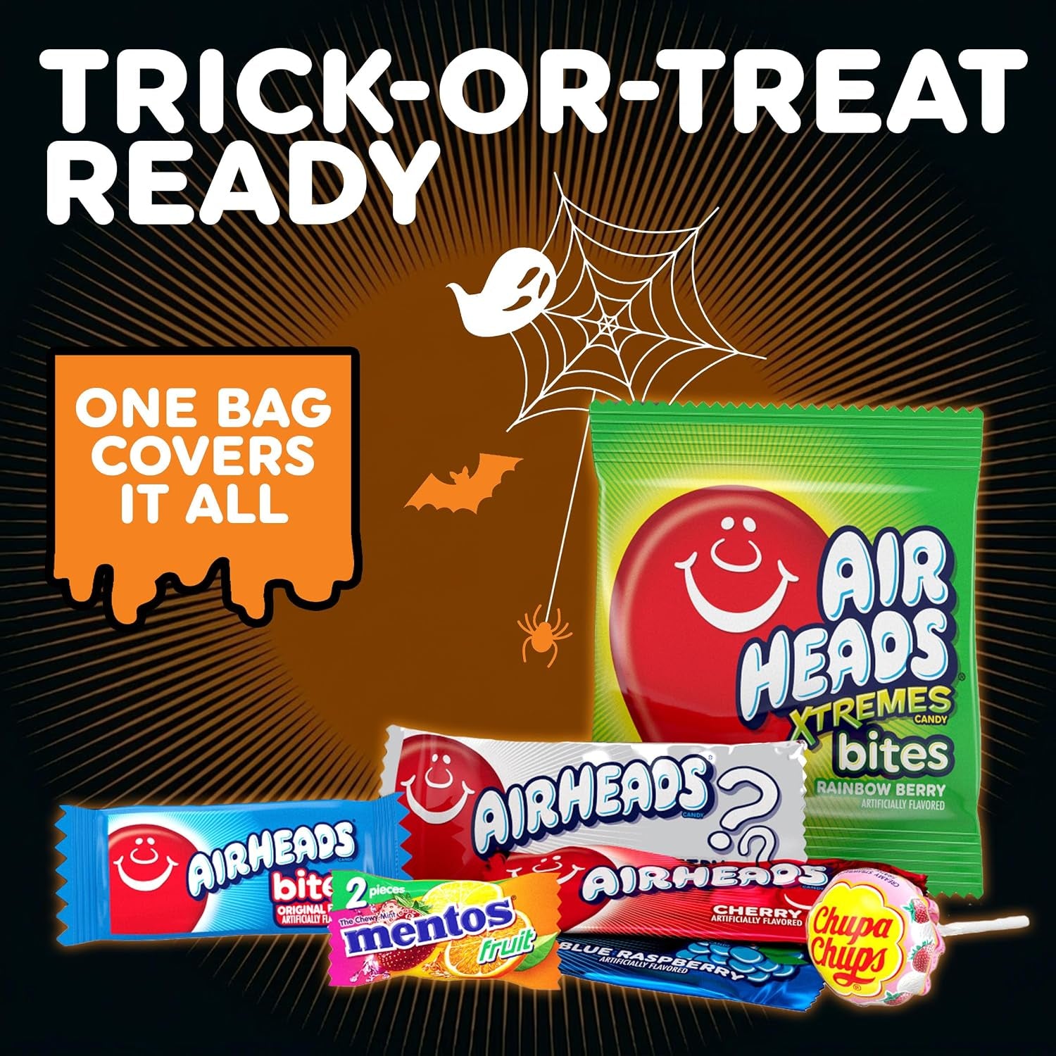 Airheads, Mentos, Chupa Chups Halloween Spooky Candy Mix, 65 Count Bag