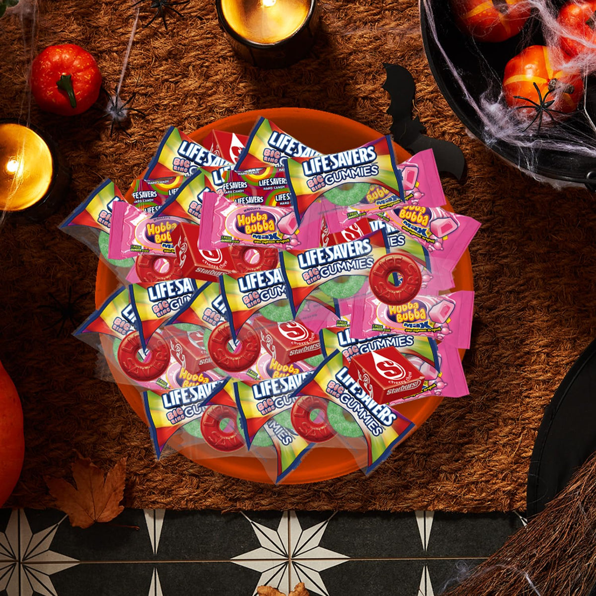 Starburst, Life Savers, Hubba Bubba & Life Savers Gummies Halloween Candy Mix, Assorted Chewy, Bubble Gum, and Hard Candy Individually Wrapped, 95 Ct Variety Bulk Bag