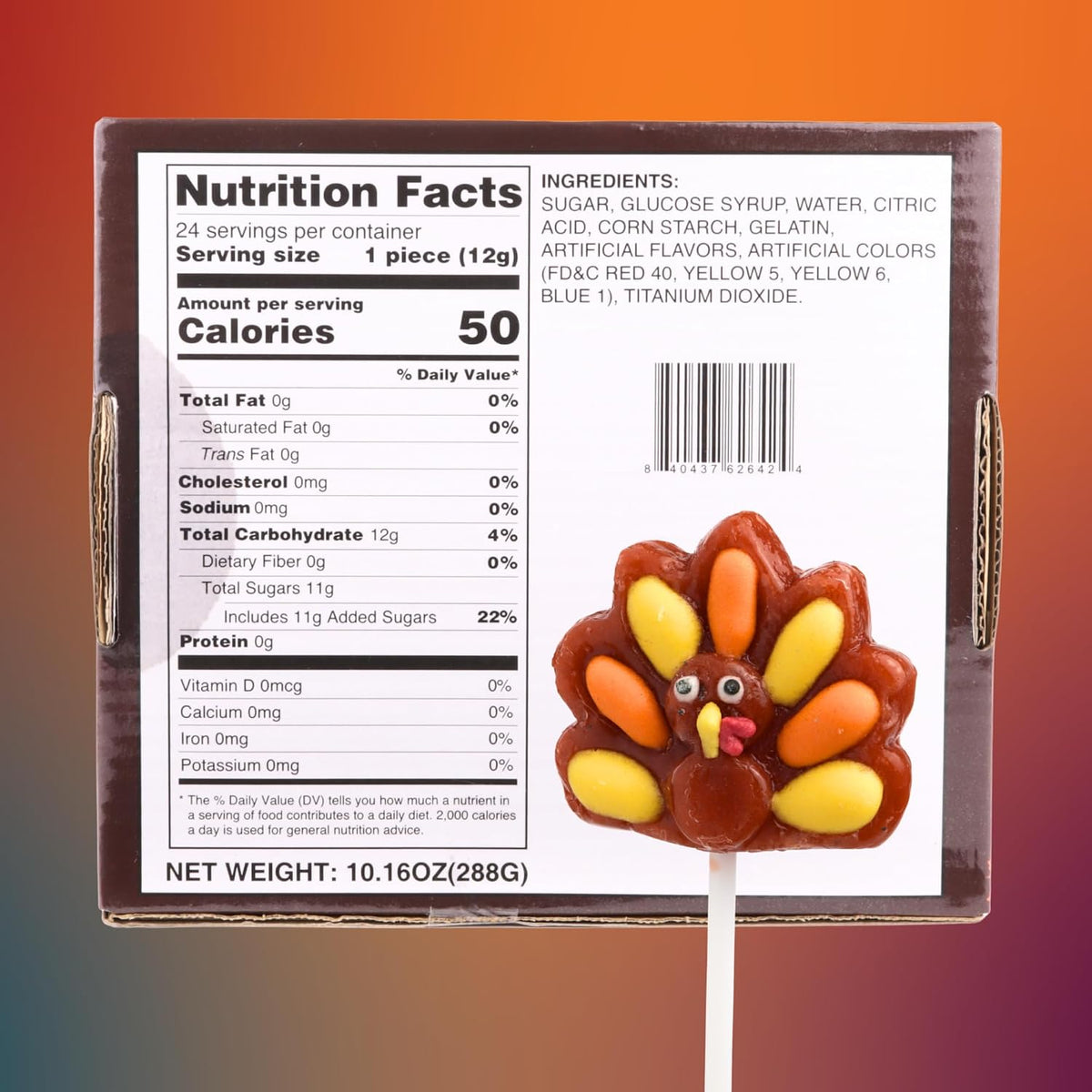 Turkey Lollipops, Individually Wrapped Thanksgiving Candy, 24 Count