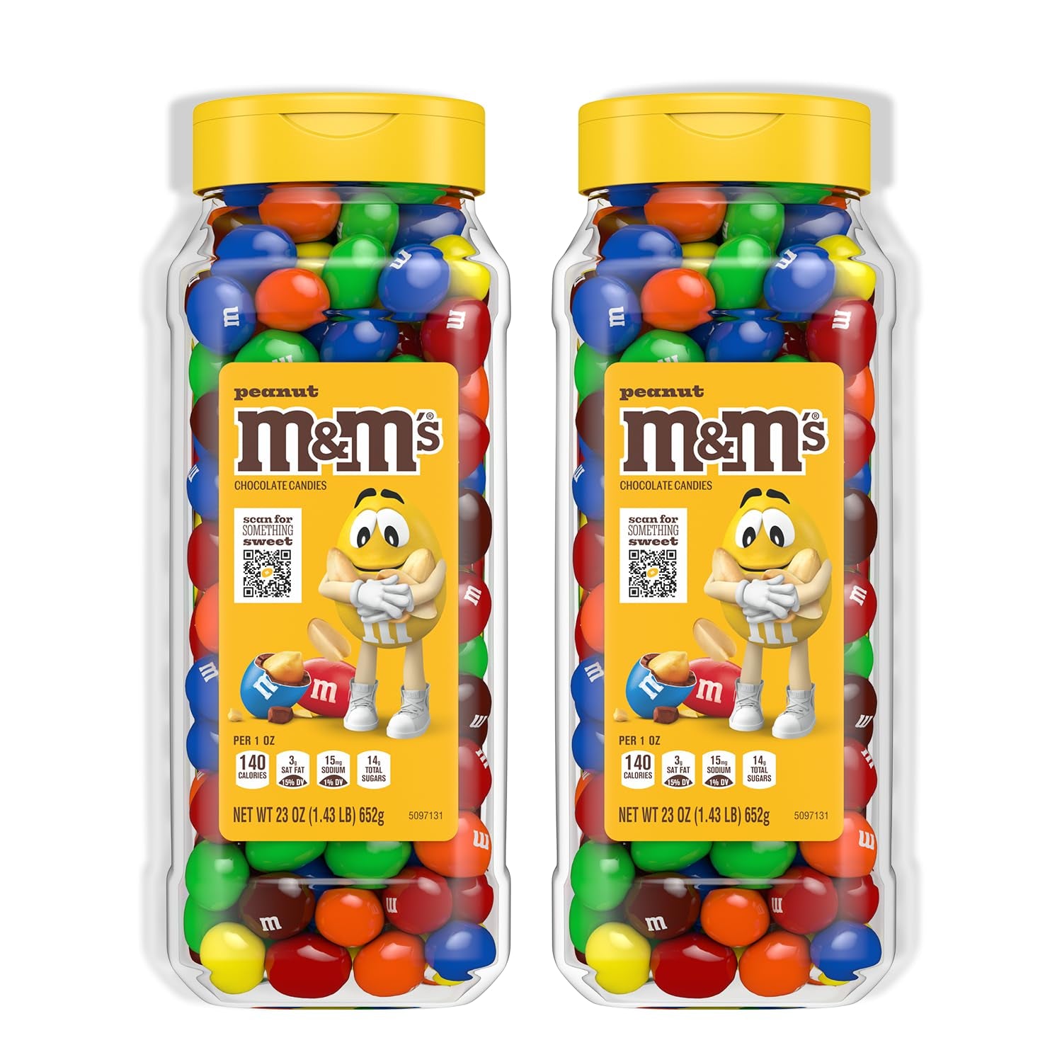 M&M'S Peanut Candy Jars, Assorted Chocolate Candies, Party Size Bulk, 23 Ounces Each, Pack of 2