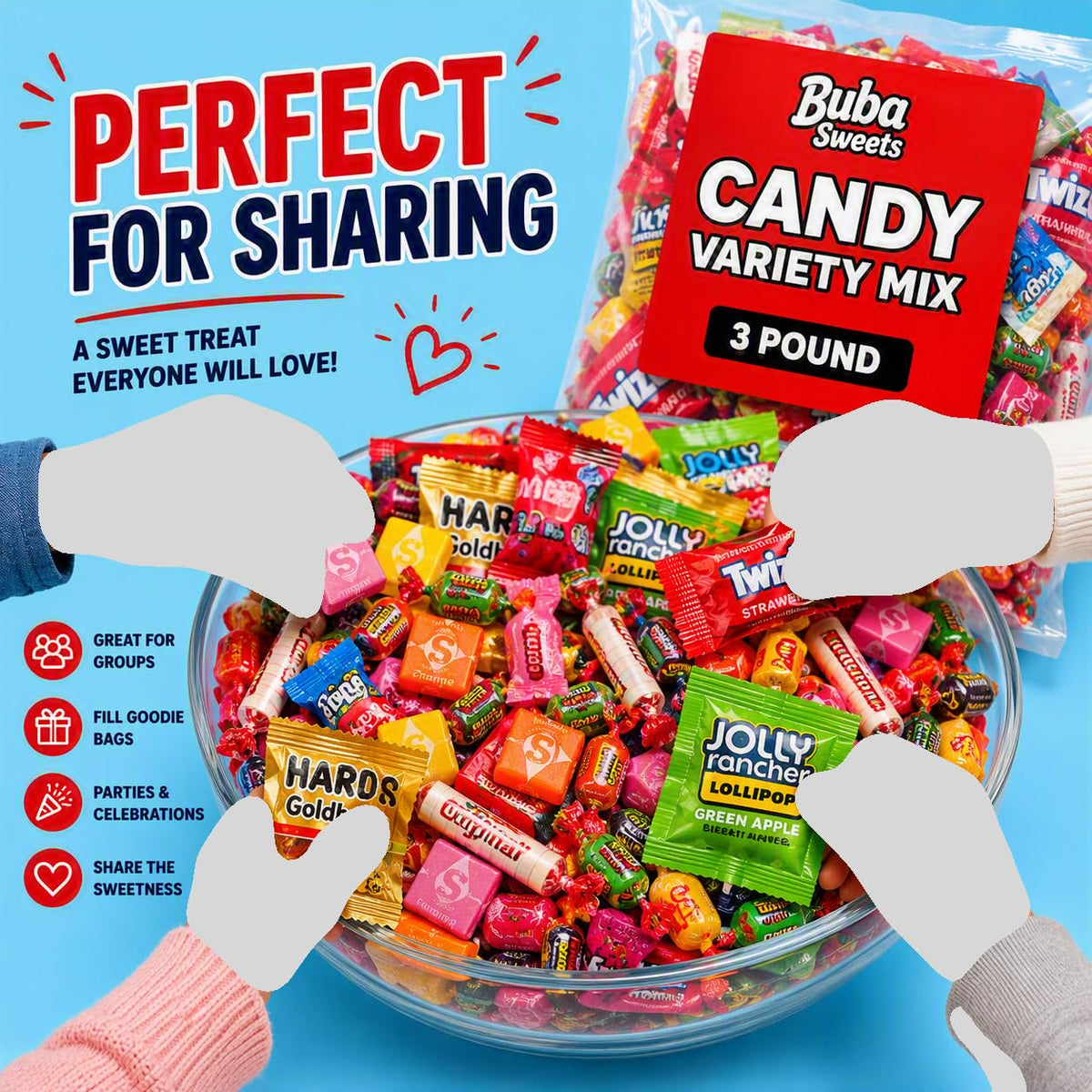 Bulk Candy Variety Pack - 3 Lb Large Assorted Individually Wrapped Party Candies Mix