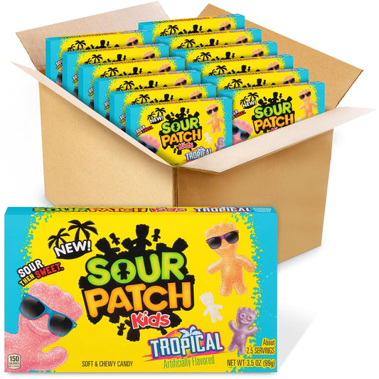 SOUR PATCH KIDS Tropical Soft & Chewy Gummy Candy, Bulk Candy, 12 - 3.5 Oz Boxes