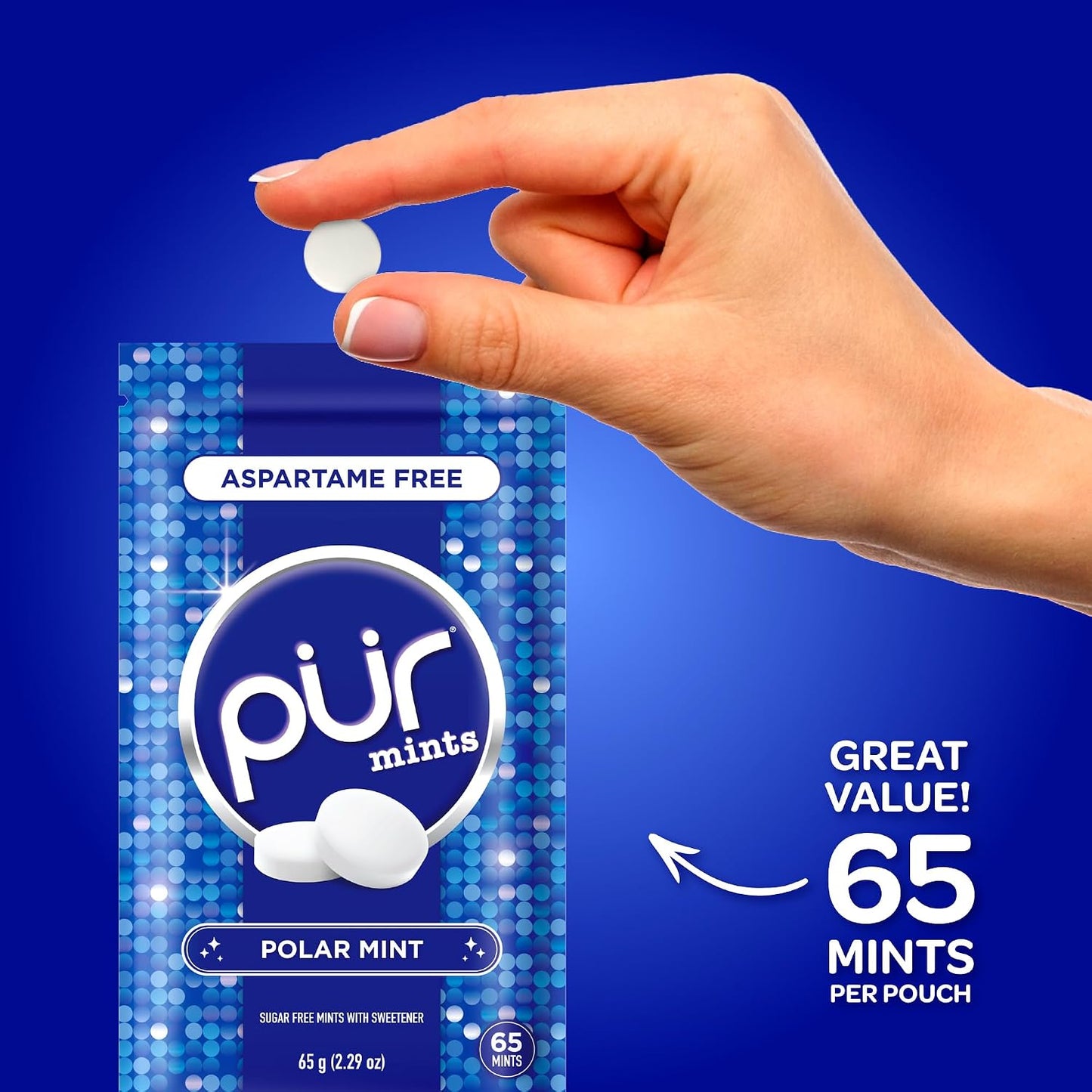 PUR Mints, Polar Mint, Xylitol Mints, No Artificial Flavor, 65 Count 