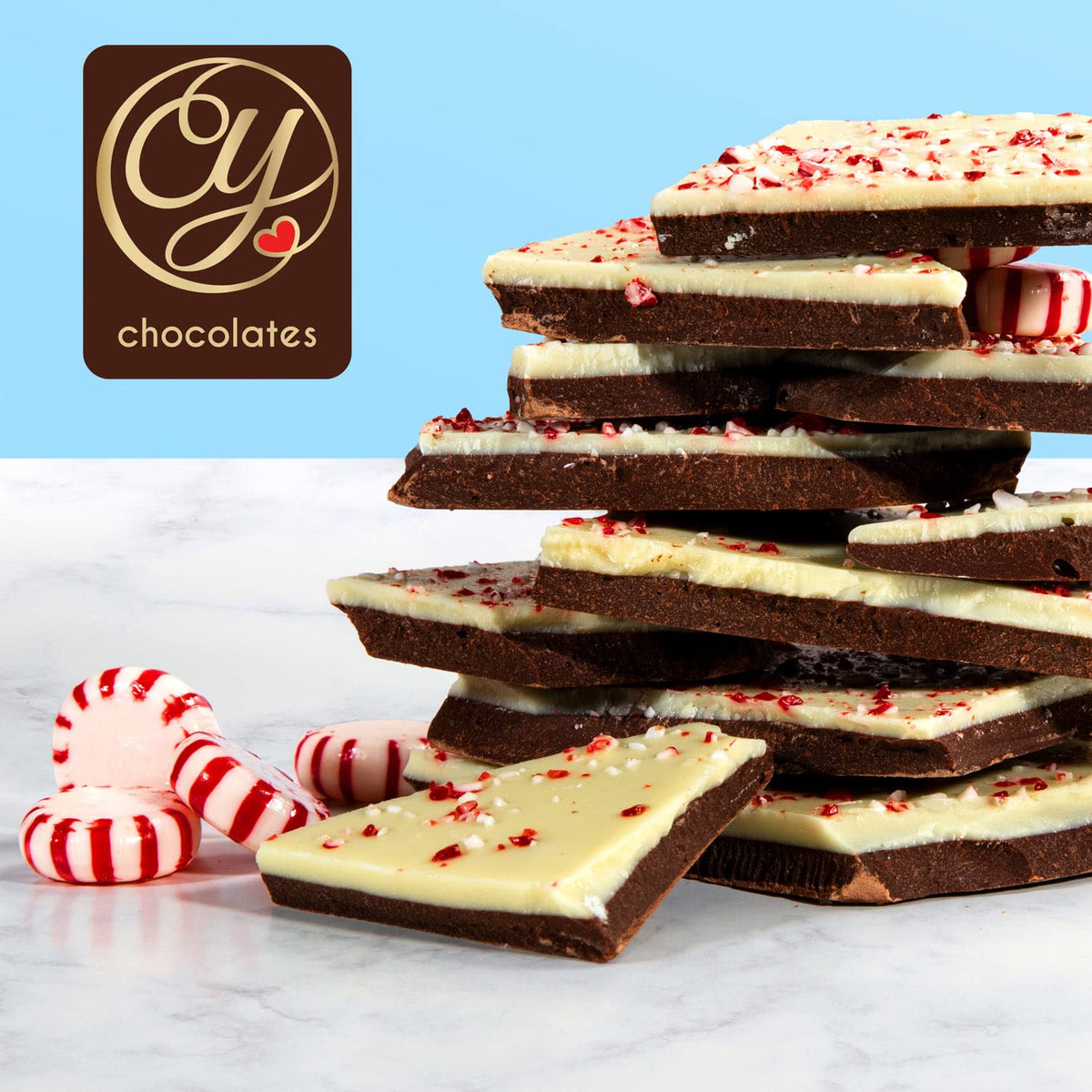 A Gift inside CY Chocolates Peppermint Bark Gift Tin - Handmade Chocolate Peppermint Bark with Dark & White Chocolate, Christmas Peppermint Candy, Gourmet Chocolate Peppermint Gift for Holidays