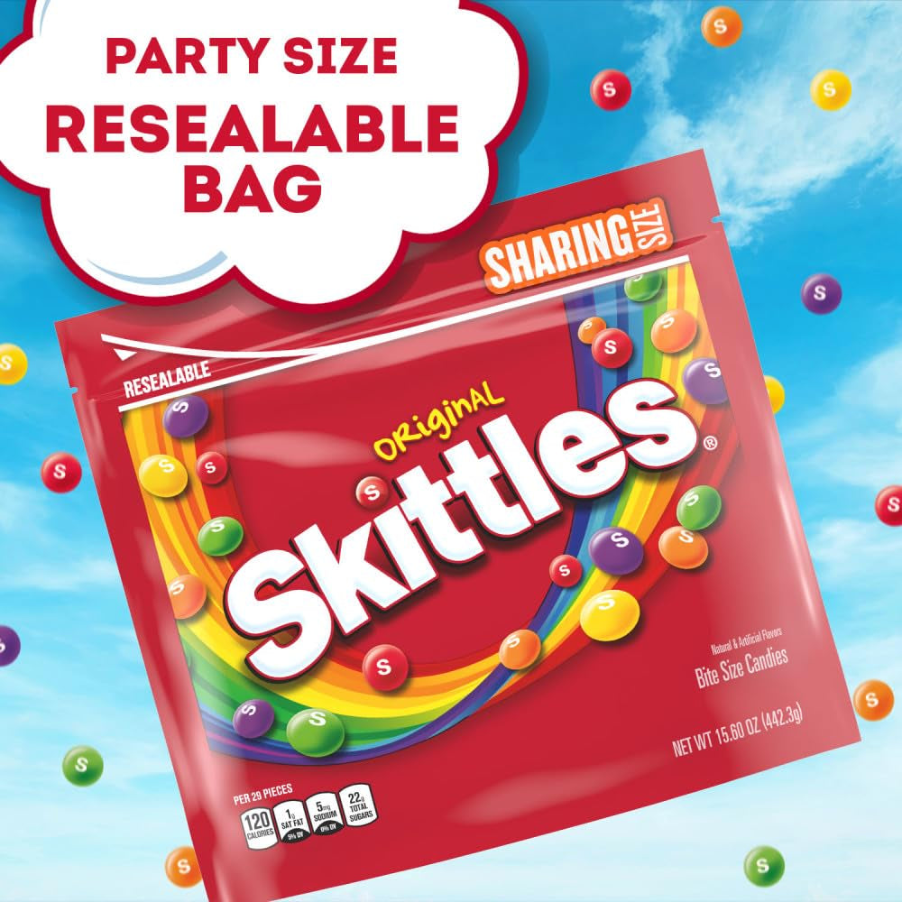 SKITTLES Summer Candy Sharing Size Bag, Chewy Fruit Bulk Candy for Movies, Traveling, Parties, and More 15.6 Oz