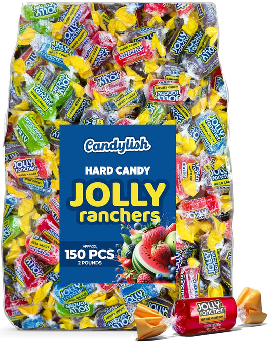 Jolly Ranchers Hard Candy Assorted - 2 LB Bulk Bag (Approx. 150 Pieces) - Fruit-Flavored Party Treats