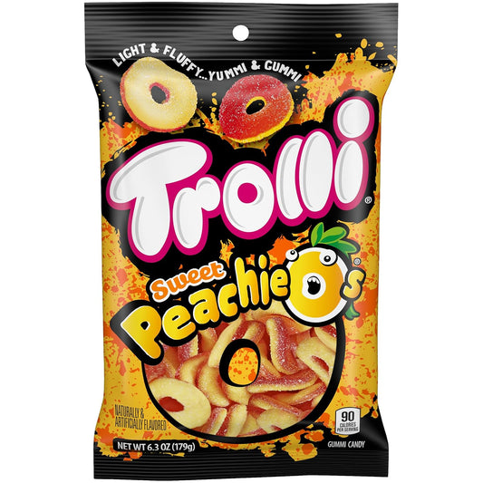 Trolli Peachie O'S Rings, Sour Gummy Candy, 6.3 Ounce Bags (Pack of 8)
